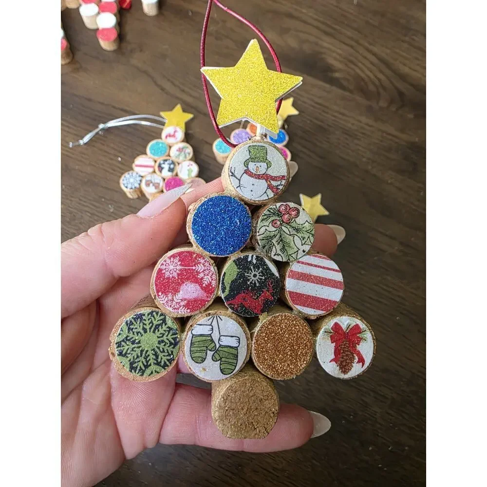 New Christmas Tree Ornaments Wine‎ Cork Set of 5 Handmade